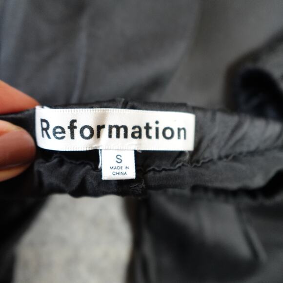 Reformation Pants Womens Small Olina Silk Straight Wide Leg Black Pull On Satin - Picture 6 of 10